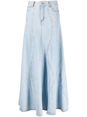 Haikure panelled cotton maxi denim skirt - Blue