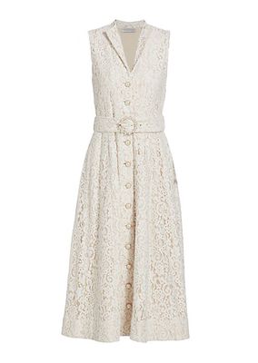 Hailee Belted Lace Midi-Dress