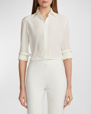 Hailey Silk Long-Sleeve Collared Shirt