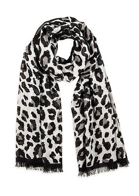 Halcyon Days Snow Leopard Wool & Silk Blend Oblong Oversized Scarf