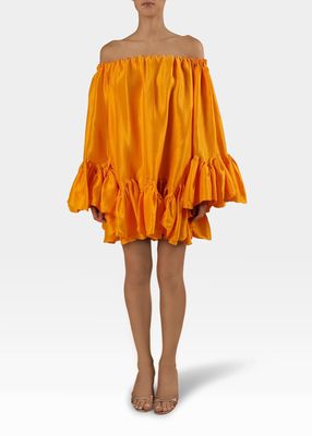 Haldi Off-the-Shoulder Shantung Mini Dress