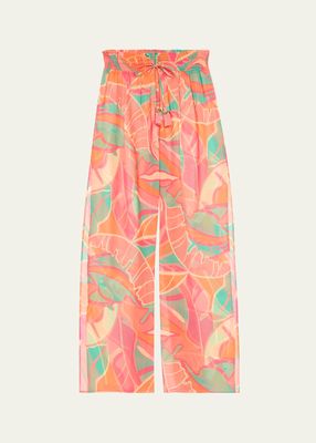 Haley Exotic Tropical Semi-Sheer Wide-Leg Pants