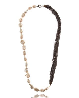 Half Baroque Pearl & Spinel Necklace, 34"L
