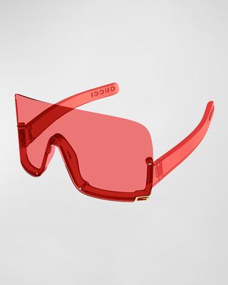 Half-Rimmed Plastic Shield Sunglasses