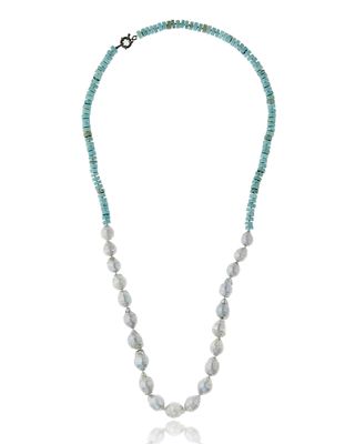 Half Turquoise & Baroque Pearl Necklace
