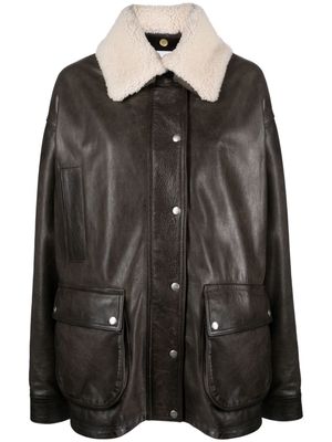 Halfboy detachable-panel leather parka - Brown