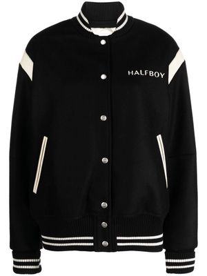 Halfboy logo-embroidered stripe-detail varsity bomber jacket - Black