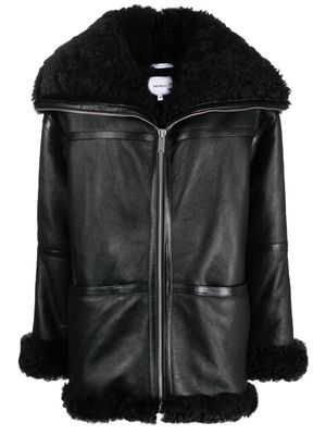 Halfboy panelled zip-up leather jacket - Black