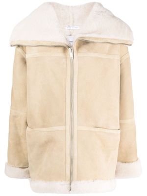 Halfboy panelled zip-up suede jacket - Neutrals
