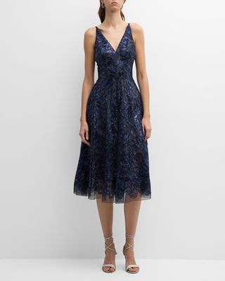 Halle Sleeveless Sequin Embroidered Midi Dress
