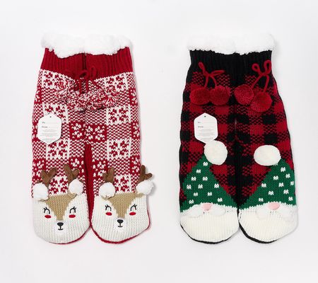 Hallmark Set of 2 Faux Shearling Holiday Slipper Socks