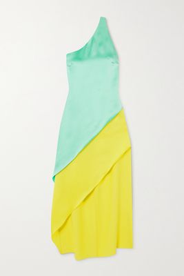 Halpern - Razor One-shoulder Two-tone Satin Midi Dress - Yellow