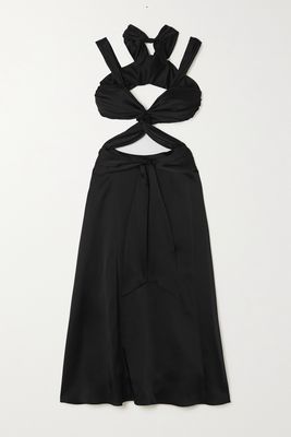 Halpern - Twist-front Cutout Satin Midi Dress - Black
