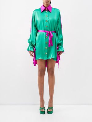 Halpern - Two-tone Silk-satin Mini Dress - Womens - Green Pink