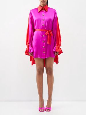 Halpern - Two-tone Silk-satin Mini Dress - Womens - Pink Red