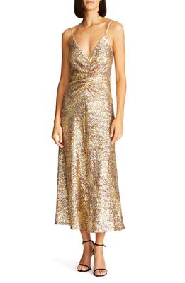 HALSTON Alessandra Sequin Dress in Gold Tonal
