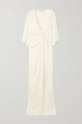 Halston - Draped Satin Wrap Gown - Off-white