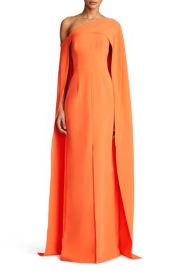 HALSTON Elycia Capelet Stretch Crepe Gown in Red Orange