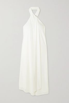 Halston - Kali Draped Jersey-crepe Halterneck Midi Dress - White