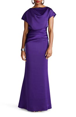 HALSTON Lissandra Satin Pencil Gown in Purple Night 