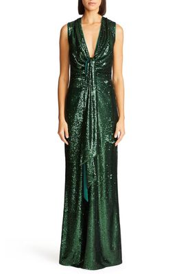 HALSTON Magdalena Sequin Gown in Bottle Green