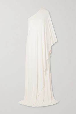 Halston - Sylvie One-shoulder Cape-effect Jersey Gown - White