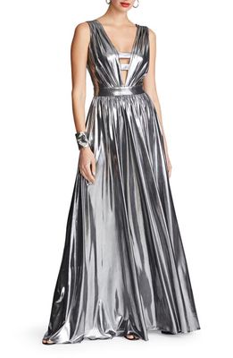 HALSTON Titania Foil Jersey Sleeveless Gown in Luster