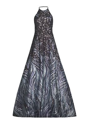 Halter Sequin Embroidered Gown