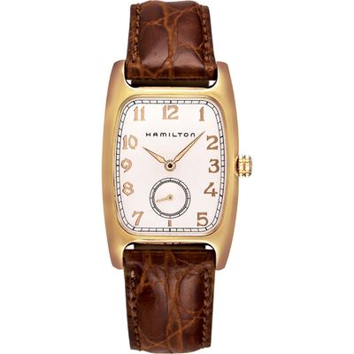 Hamilton American Classic Boulton Leather Strap Watch, 27mm x 31mm in Brown/White/Gold 