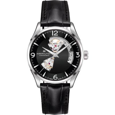 Hamilton Jazzmaster Open Heart Automatic Leather Strap Watch, 42mm in Black/Silver 