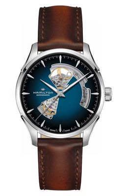 Hamilton Jazzmaster Open Heart Leather Strap Watch, 40mm in Blue 