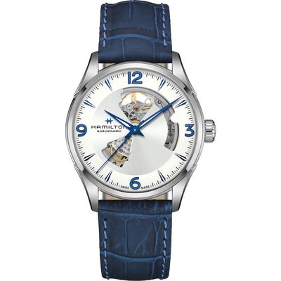 Hamilton Jazzmaster Skeleton Leather Strap Watch, 42mm in Blue 