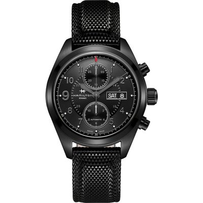 Hamilton Khaki Field Automatic Chronograph Silicone Strap Watch, 42mm in Black 