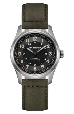 Hamilton Khaki Field Automatic Leather Strap Watch, 38mm in Black 