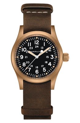 Hamilton Khaki Field Mechanical Leather Strap Watch, 38mm in Brown 