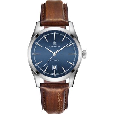 Hamilton Spirit of Liberty Automatic Leather Strap Watch, 42mm in Brown/Navy/Silver 