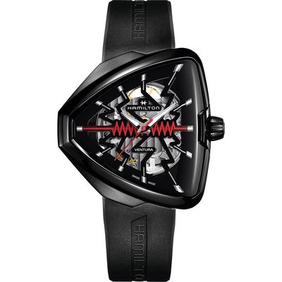 Hamilton Ventura Elvis80 Skeleton Automatic Rubber Strap Watch, 44.6mm in Black/black 