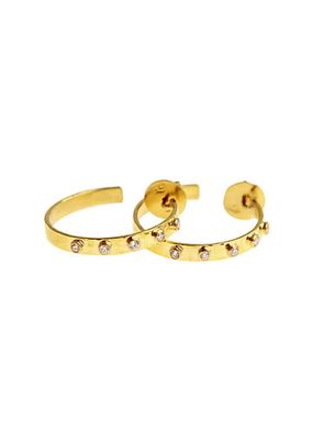 Hammered 19K Yellow Gold & Diamond Ribbon Hoop Earrings