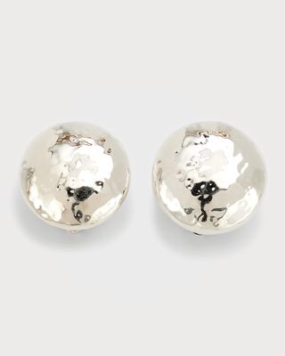 Hammered Button Stud Clip Earrings in Sterling Silver