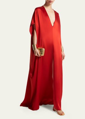 Hammered Satin Caftan Dress with Cape Back