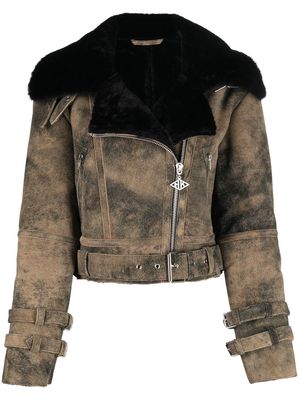 Han Kjøbenhavn distressed faux fur-lined leather jacket - Neutrals