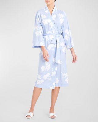 Hana Floral-Print 3/4-Sleeve Cotton Robe