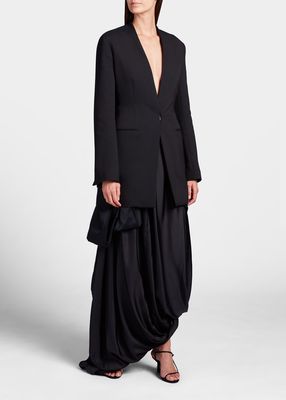 Hana Gathered Asymmetric Silk Skirt