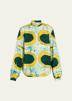 Hand-Batik Cotton Blouson-Sleeve Shirt