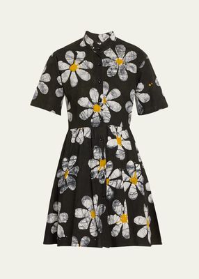 Hand-Batik Floral Cotton Mini Shirtdress