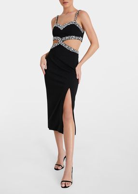 Hand-Beaded Cut-Out Midi Dres