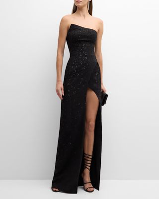 Hand-Beaded Strapless Evening Gown