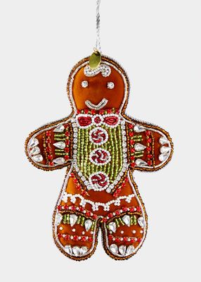 Hand-Beaded Velvet Gingerbread Man Ornament