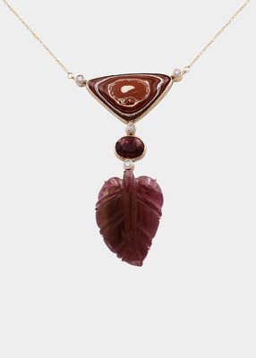 Hand Carved and Faceted Pink Tourmaline Pendant Necklace in 18K Gold