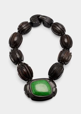 Hand-Carved Ebony and Jade Necklace